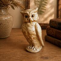 Vintage Ceramic Owl Figurine | Cream Crackle Glaze Owl