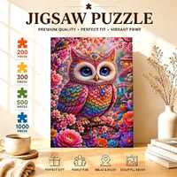 Cherry Blossom Owl Jigsaw Puzzle, Cute Spring Bird Puzzle, Floral Garden Nature Decor, Colorful Japa