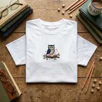 Embroidered Owl T-Shirt, Smart Owl Reading Book Tee, Cute Academic Bird Shirt, Library Teacher Gift,