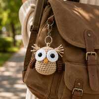 Owl Amigurumi Crochet Keychain, Forest Animal Bag Charm, Backpack Accessory