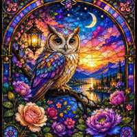Guardian of Twilight – Stained Glass Owl Jigsaw Puzzle