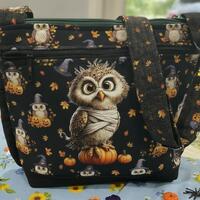 Amusing Halloween Owls Choose Your Double Picture Crossbody or Shoulder Adjustable Strap Fabric P