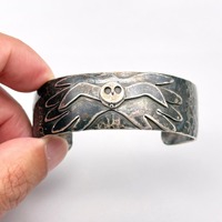 Vintage Southwestern MK Signed Sterling Silver Owl Cuff Bracelet 6.625"