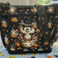 Cute Halloween Owls  Choose Your  Double Picture  Small  Crossbody or Shoulder Adjustable Strap Fabr