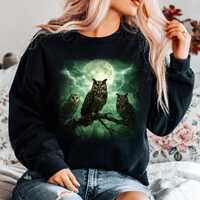 Owl Sweatshirt, Owl Lover Crewneck, Full Moon Owl Sweatshirt, Gothic Owl Pullover, Woodland Bird Swe