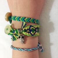 Green Owl Charm Button Loop Friendship Bracelet