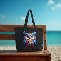 Colorful Owl Pocket Print T-Shirt, Cute Owl Shirt, Minimalist Bird Tote Bag, Nature Lover Gift, Boho