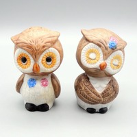 Anthropomorphic Owl Salt & Pepper Set, Kitschy Owl Salt Pepper Shakers, Vintage Korean Bisque Ow
