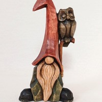 Hand Carved Wooden Gnome with Owl – Scandinavian Forest Spirit, Linden Wood, Rustic Handmade F