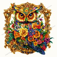 Floral Owl Fabric Panel, Quilt Sewing Square, Multiple Sizes, fc16l