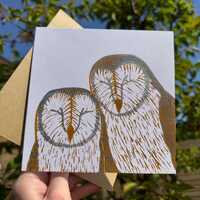 Barn Owls Card, &lsquo;Mates For Life&rsquo; Lino Printed Greeting Card (without hearts)