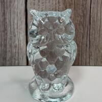 Mosser Glass Horned Owl Figurine: Clear Pressed Glass Paperweight