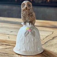 Vintage Ceramic Owl Dinner Bell 4.75" Porcelain Figurine Retro Home Decor