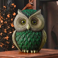 Vintage Style Owl Resin Figurine | Green & Gold Decorative Owl Statue | Wise Owl Home Decor Coll