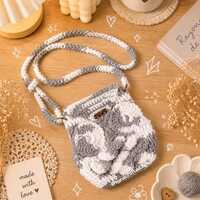 Handmade Crochet White Grey Owl Bag | Cottagecore Boho Shoulder Purse, Woodland Accessory
