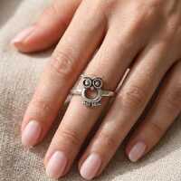 Silver Owl Ring, Animal Jewelry, Sterling Silver, Stackable Ring, Unique Design Ring, Bohemian Acces