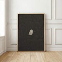 Minimalist Owl Wall Art | White Owl Art Print | Black Decor for Living Room