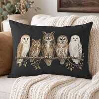Owl Lumbar Pillow , Watercolor Owl Decor, Woodland Bird Pillow, Barn Owl Snowy Owl, Nature Lover Gif