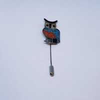 Owl Pin with Inlay and Sterling Silver