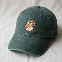Custom Name Chubby Sleepy Sitting Owl Embroidered Hat, Cottagecore Forest Nature Whimsical, Vintage