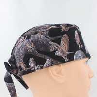 Owls on Black 3.5" Tall Handmade Cotton Scrub Cap for Men