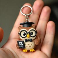 Professor Owl Keychain, Hand-Painted Academic Bird Accessory, Whimsical Dad Joke Gift for Teachers