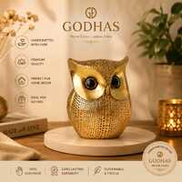 Handcrafted Golden Owl Statue for Home Decor, Decorative Owl Figurine, Tabletop Accent
