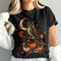 Fall Owl Shirt Autumn Aesthetic Comfort Colors&reg; Halloween Moon Pumpkins Mushrooms Leaves T-Shirt