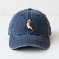 Embroidered Owl Branch Washed Hat, Vintage Dark Academia Bird Cap, Night Owl Gift, Minimalist Wildli