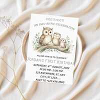 Owl birthday party invitation template-woodland animal party invite-instant download Editable Templa
