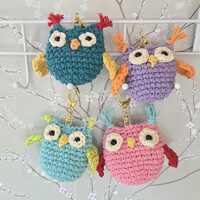 Crochet Owl Keychain | Amigurumi Plushies Keyring | Stuffed Animal Backpack Charm | Bag Accessory