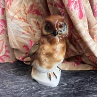 Antique German GH & Co Porcelain Owl Figurine Lamp | 1920s Glass Eyes Decor