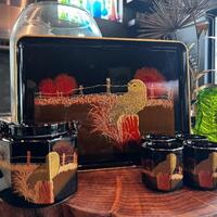Otagiri Golden Owl Lacquerware & Porcelain Set