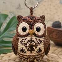 Polynesian Owl Navigation Totem, Hand-Crocheted Palm Talisman, Pacific Islander Inspired Accessory, 