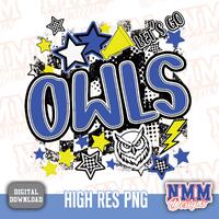 Owls preppy mascot png | digital download | Blue Gold white