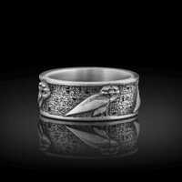 Sterling Egyptian Hieroglyph Ring Silver Owl Band Ring, Handcrafted Cool Unisex Ring