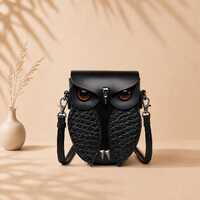 Owl Crossbody Bag Black Faux Leather Novelty Shoulder Purse