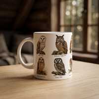 Eulen Tasse 325 ml – Owl Mug mit Namen – Naturgetreue Eulen Collage – Geschenk f&u