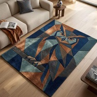 Handmade Abstract Owl Rug, Colorful Geometric Floor Rug, Art Deco Animal Carpet, Unique Housewarming