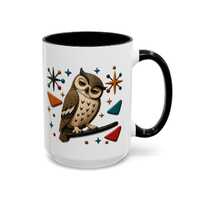 Vintage Retro Owl Mug | Color Accent Ceramic Coffee Cup
