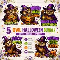Owl Halloween Bundle | Funny Witch Owl PNGs | 5 Spooky Digital Downloads