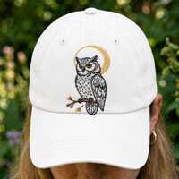Owl Embroidered Hat, Moon Owl Baseball Cap, Cottagecore Bird Cap, Nature Lover Gift, Minimalist Dad
