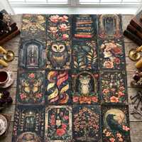 Gothic Velveteen Blanket, Dark Academia Witchy Throw, Owl Frog Raven Fleece, Queen King Size