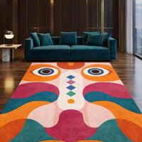 Abstract Owl Area Rug, Colorful Geometric Plush Carpet, Boho Floor Mat
