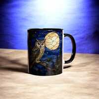 Stained Glass Owl Mug, Full Moon Ceramic Coffee Mug, Night Owl Gift, Bird Lover Gift, Woodland Natur