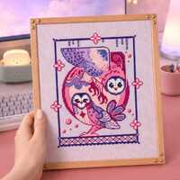 Art Nouveau Owl Cross Stitch Pattern, Fantasy Bird Embroidery, Pastel Beginner PDF (Instant Download