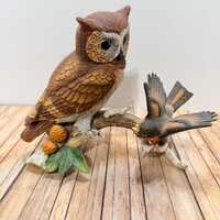 Porcelain vintage Owl and robin figurine