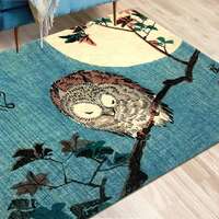 Horned Owl Maple Branch Full Moon Rug, Utagawa Hiroshige Ukiyo-e Carpet