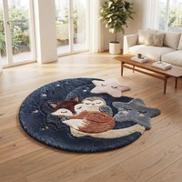 Woodland Nursery Rug, Fox & Owl Moon Carpet, Round Kids Room Rug, Forest Animal Nursery Decor, B