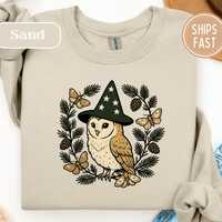 Wizard Owl Sweatshirt Cottagecore Forest Nature Witchy Aesthetic Pinecone Moth Magical Woodland Crew